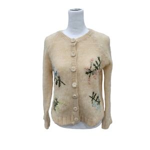 Free People Wool Blend Embroidered Floral Knit Sweater Size Medium